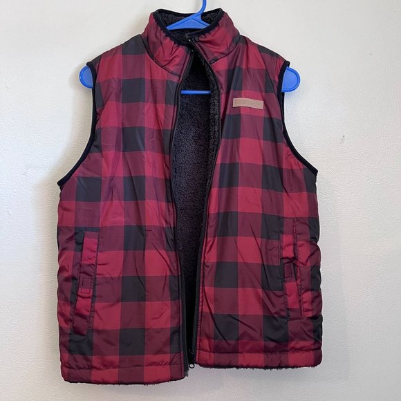 Buffalo David Britton Puffer Vest Women Large Red Plaid Reversible High Collar - Picture 2 of 13